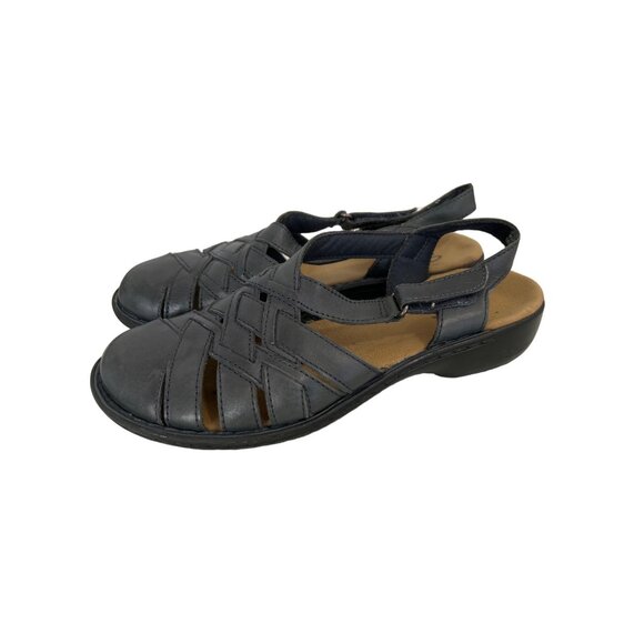 Clarks Bendables Ina Slingback Sandals Womens 8 Round Toe Black Leather Preppy - Picture 1 of 9